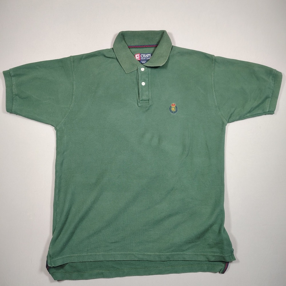 Chaps Polo Shirt Mens M Green Crest Logo Short Sleeve Solid Cotton Pique